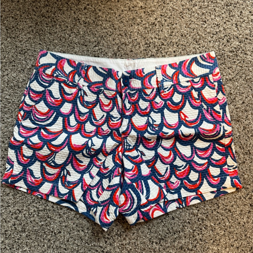 Lilly Pulitzer Callahan Resort White White Blue Shorts Geometric Pattern 8